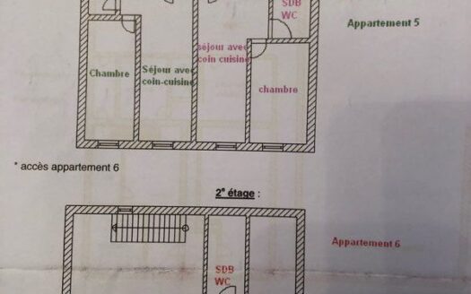 Vente immeuble de rapport locatif 6 logements (studio) travaux de rénovation à prévoir, vide d’