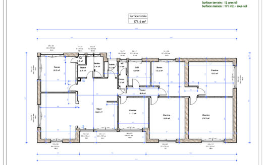 Maison plain-pied 170m2 sur 12 ares – à rénover