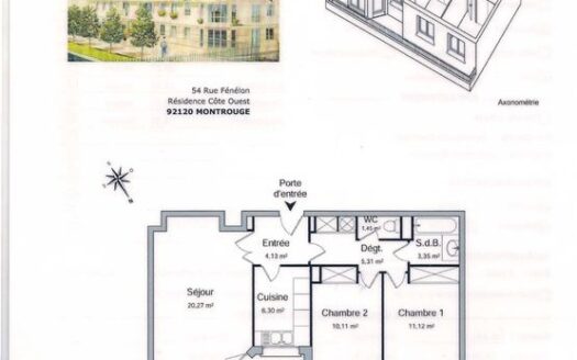 Appartement 3 pièces – Quartier des Ecrivains Montrouge – Résidence Coté Ouest