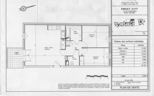 Appartement 3 pièces 66m2, avec garage Box fermé en sous sol