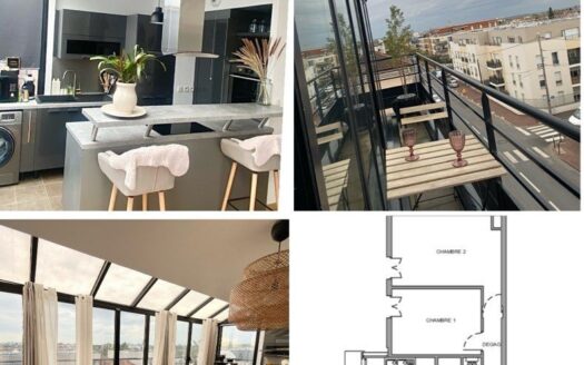 Appartement moderne dernier étage 3 pièces meublé et décoré
