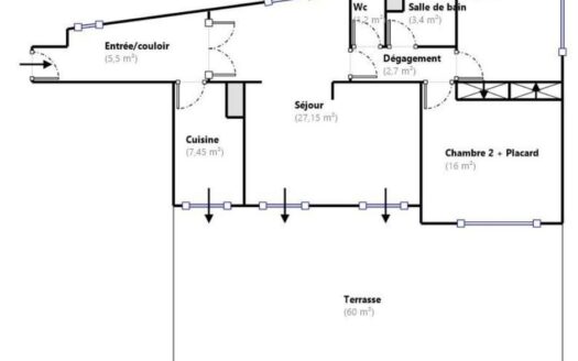 Appartement – 3 pièces – 77m2 avec terrasse de 60m2