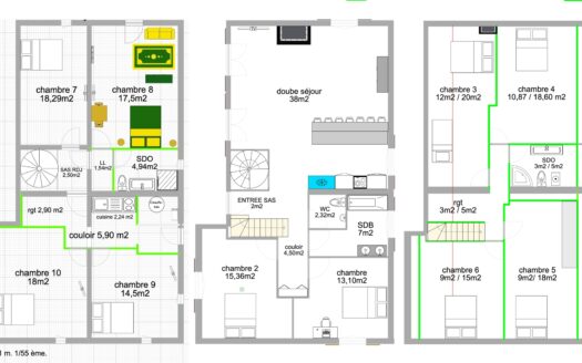 Maison 12 pieces 10 chambres 3 niveaux DPE B